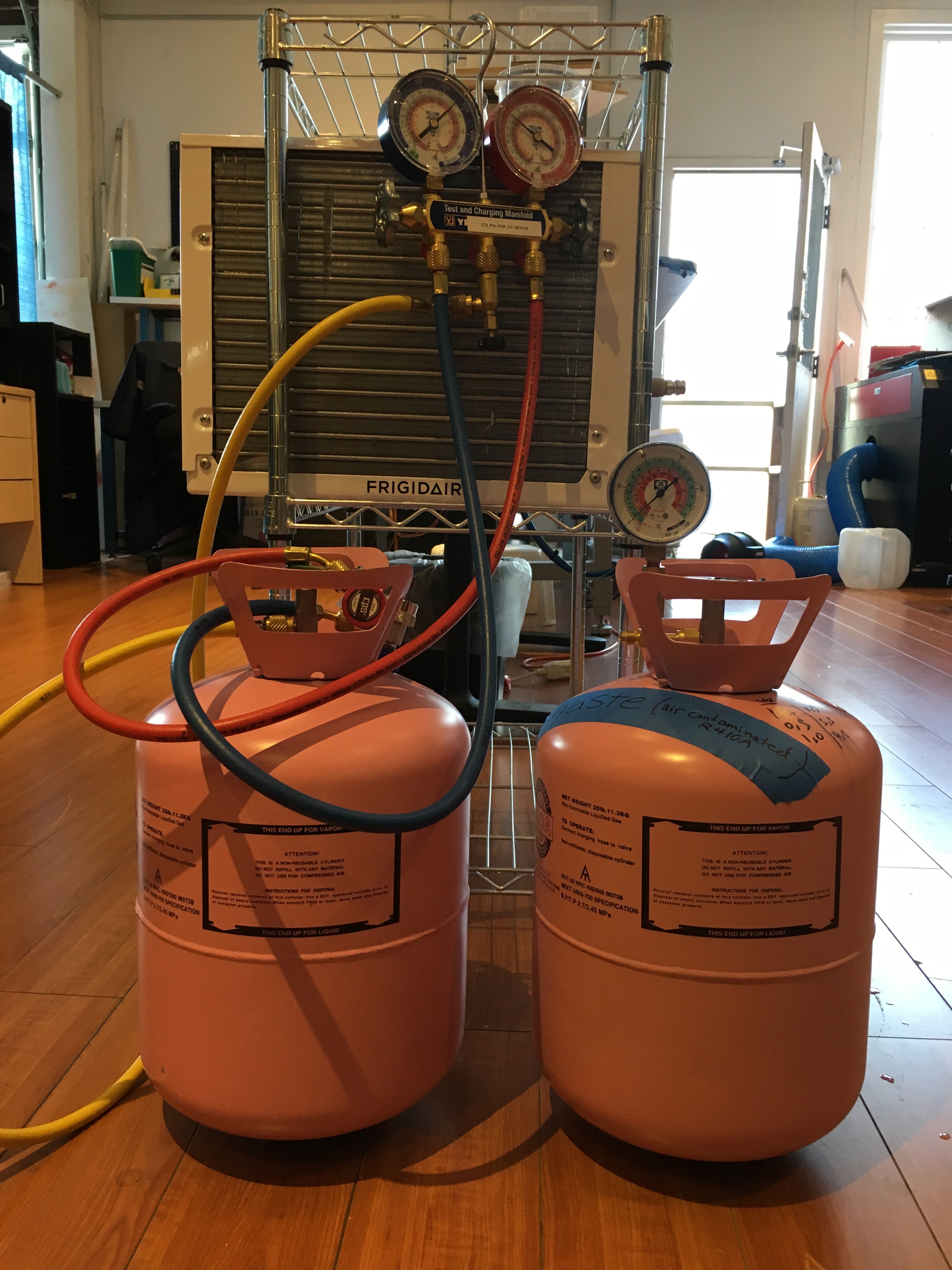 Charging our first system with R410A working fluid